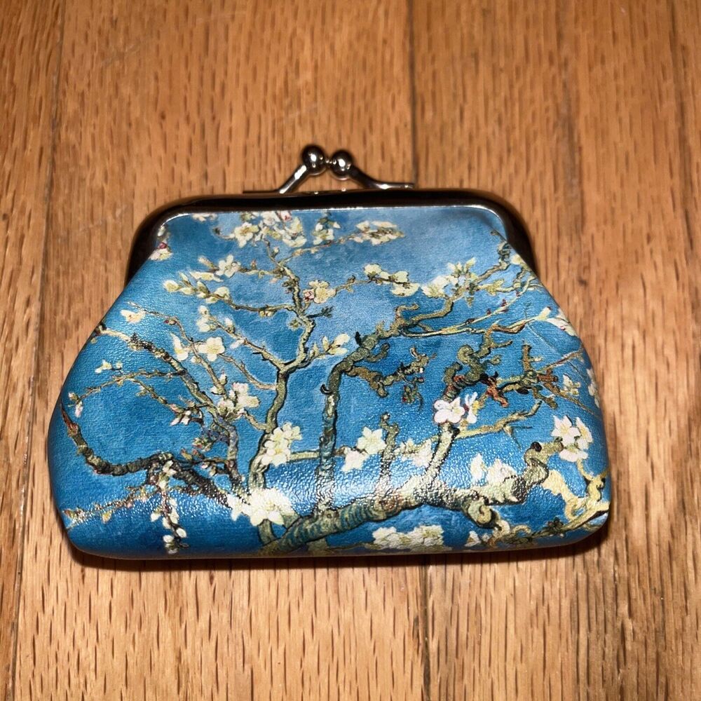 Faux Leather Kisslock Coin Purse In Vincent Van Gogh’s Almond Blossom
